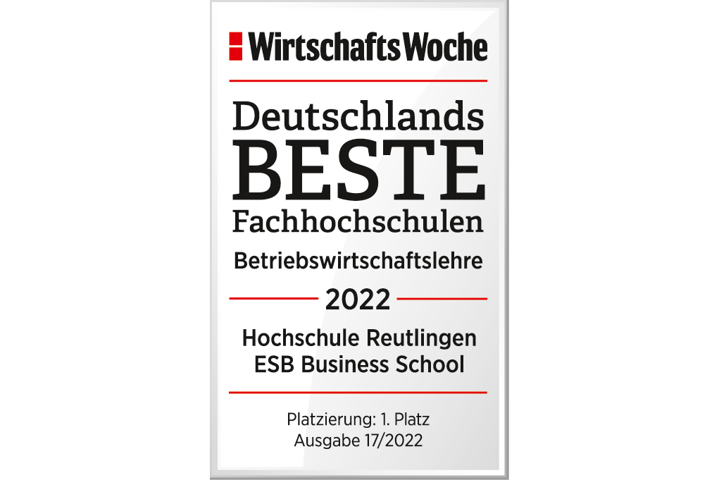 ESB Business School gewinnt den WirtschaftsWochhe-Award als beste wirtschaftswissenschaftliche Fachhochschule in Deutschland 