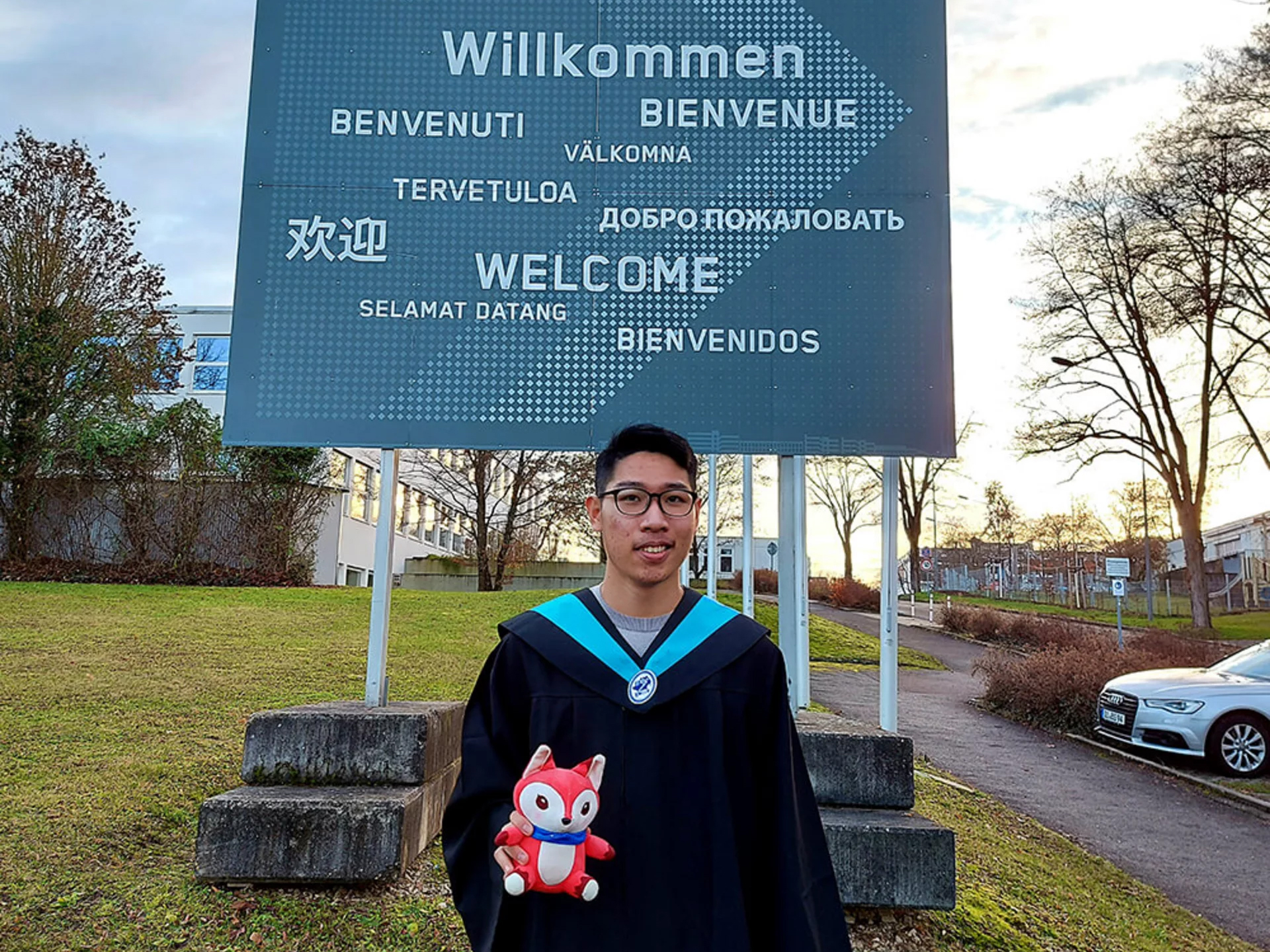  Exchange student taking a picture at the ESB Business School