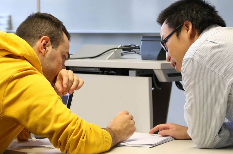 ESB Business School Student discusssing with a professor