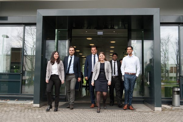 ESB Business School master students leaving the library building